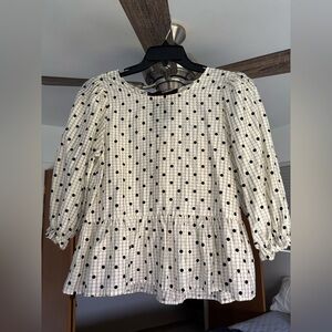 Blu Pepper Black and White Checkered Polka Dot Peplum Blouse